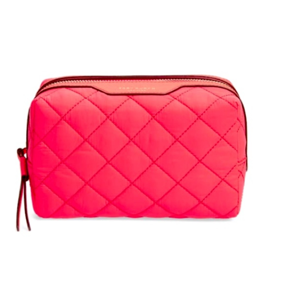 Tory Burch Perry Quilted Nylon Small Cosmetic Case in Holi Pink 💖